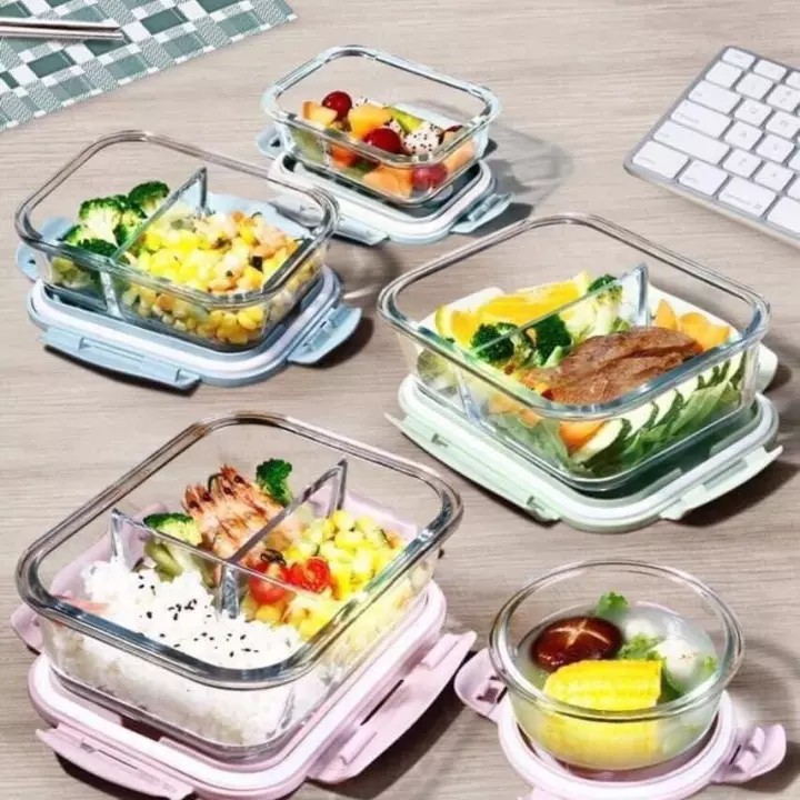 Bộ hộp cơm, đựng đồ ăn văn phòng bằng thủy tinh hình chữ nhật cao cấp, chịu nhiệt (Dùng được lò vi sóng) 1000ml | BigBuy360 - bigbuy360.vn