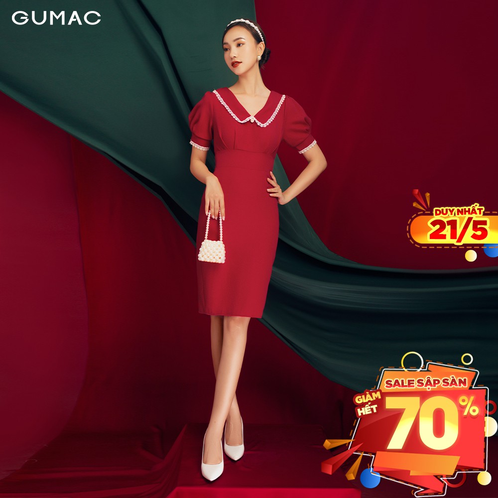 [Mã MABR07062 giảm 8% tối đa 50K đơn từ 249K] Đầm ôm nữ GUMAC basic xếp ngực bản eo thời trang màu đỏ, đủ size DB1170
