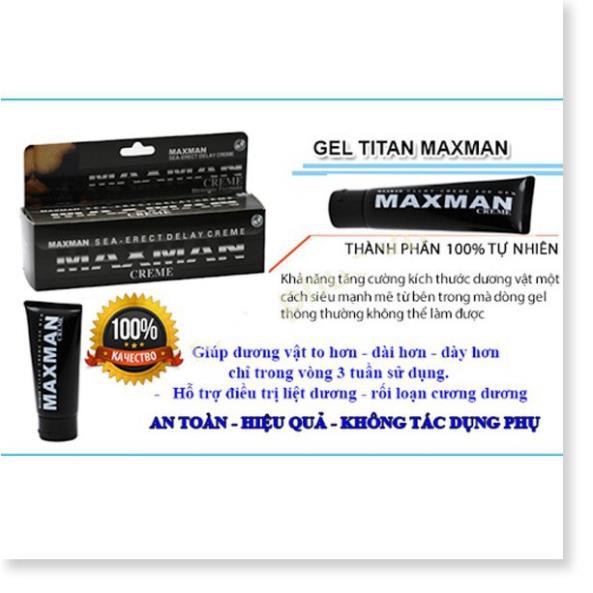 [Hàng Mỹ] Gel Tăng Kích Thước Dương Vật MAXMAN - Dòng Gel TiTan Được Tin Dùng Nhất, An Toàn & Hiệu Quả Nhanh - Tuýp 60gr