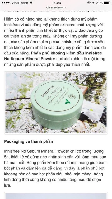 PHẤN BỘT KIỀM DẦU NO SEBUM CỦA INNISFREE