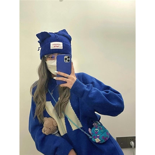 COZOK Áo sweater Tay Dài Dáng Rộng Cổ Tròn In Chữ Thời Trang Dễ Phối Đồ