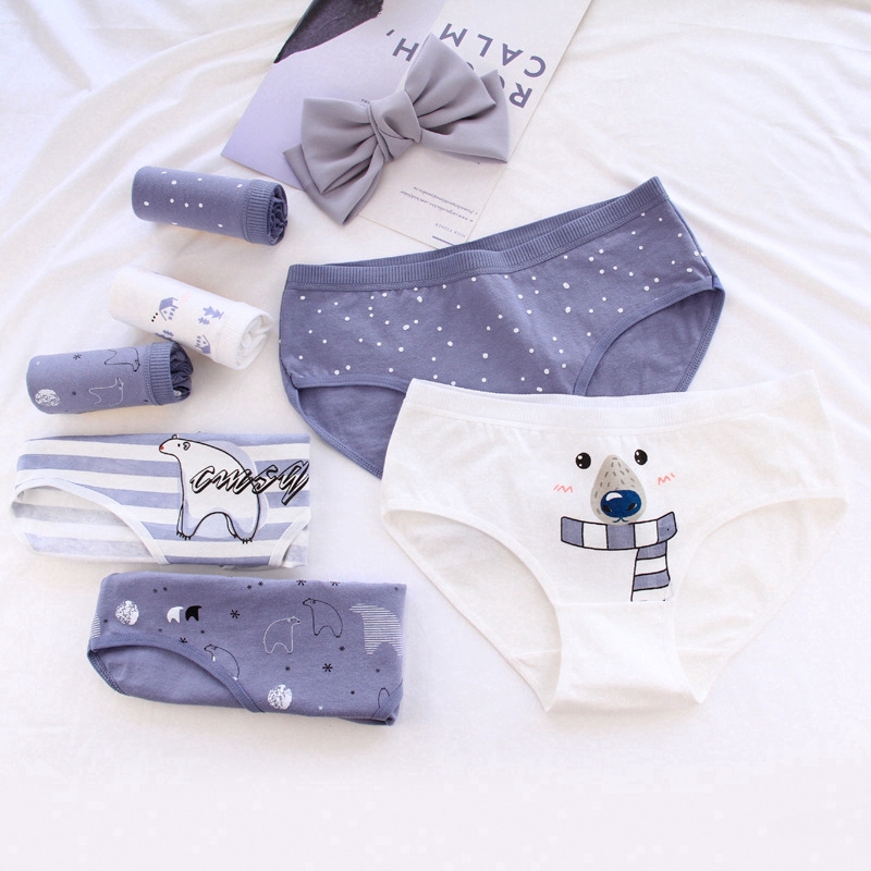 New Cartoon Polar Bear Underwear Cotton Mid-rise Briefs Panties Girls Underpants
