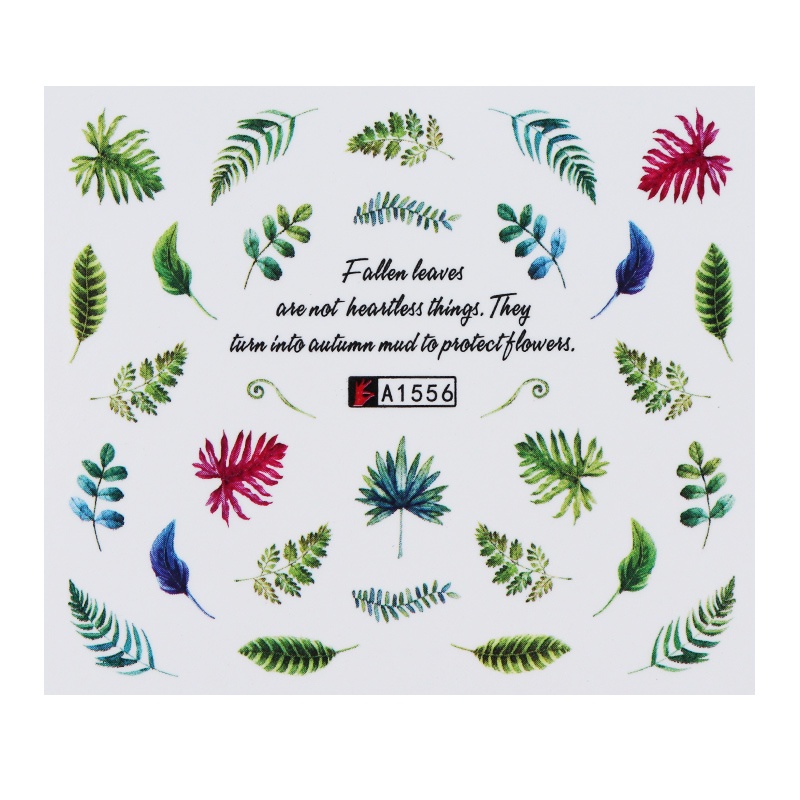 Monja Bộ 12 miếng dán chuyển nước trang trí móng tay hình lá xanh/lá phong