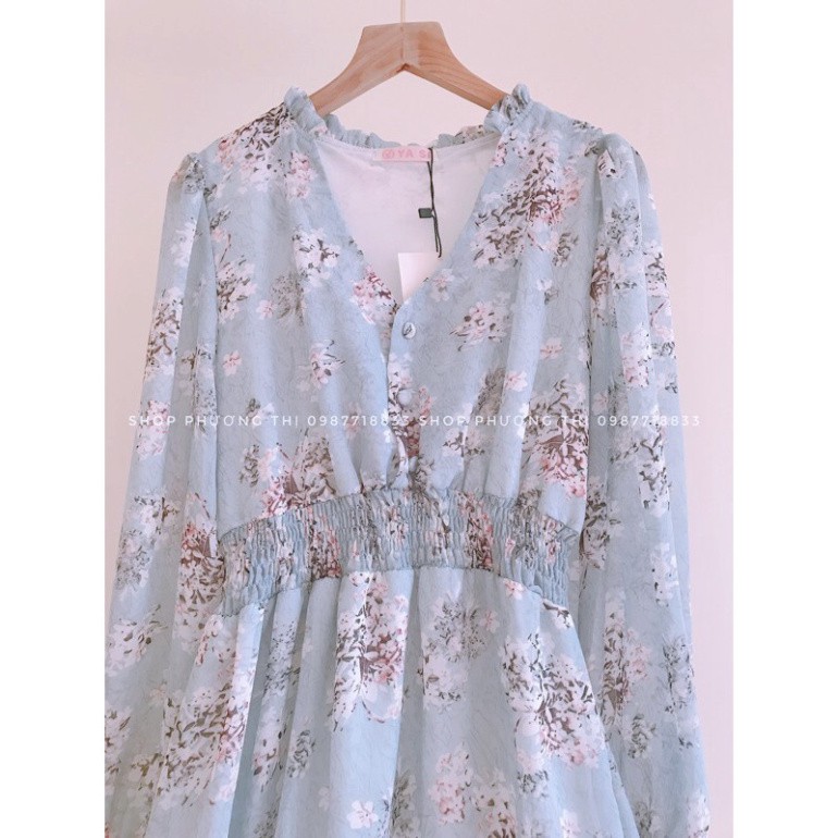 VÁY NỮ_ Váy hoa nhí vintage cổ V nền trắng be hoa xinh JAMOO (hàng sẵn) | BigBuy360 - bigbuy360.vn