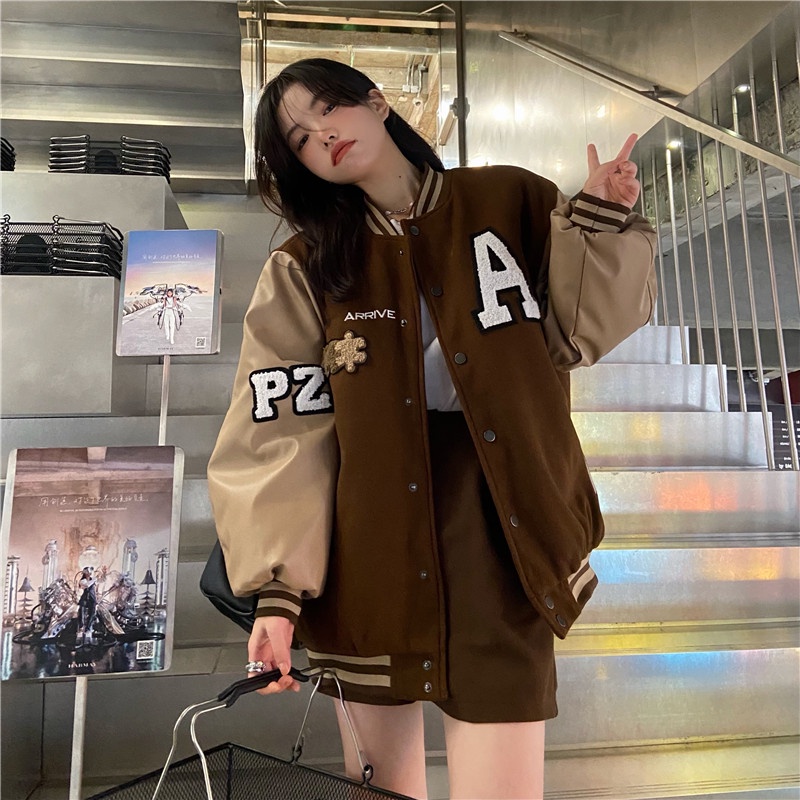 Áo khoác bóng chày thêu họa tiết thời trang cho nữ