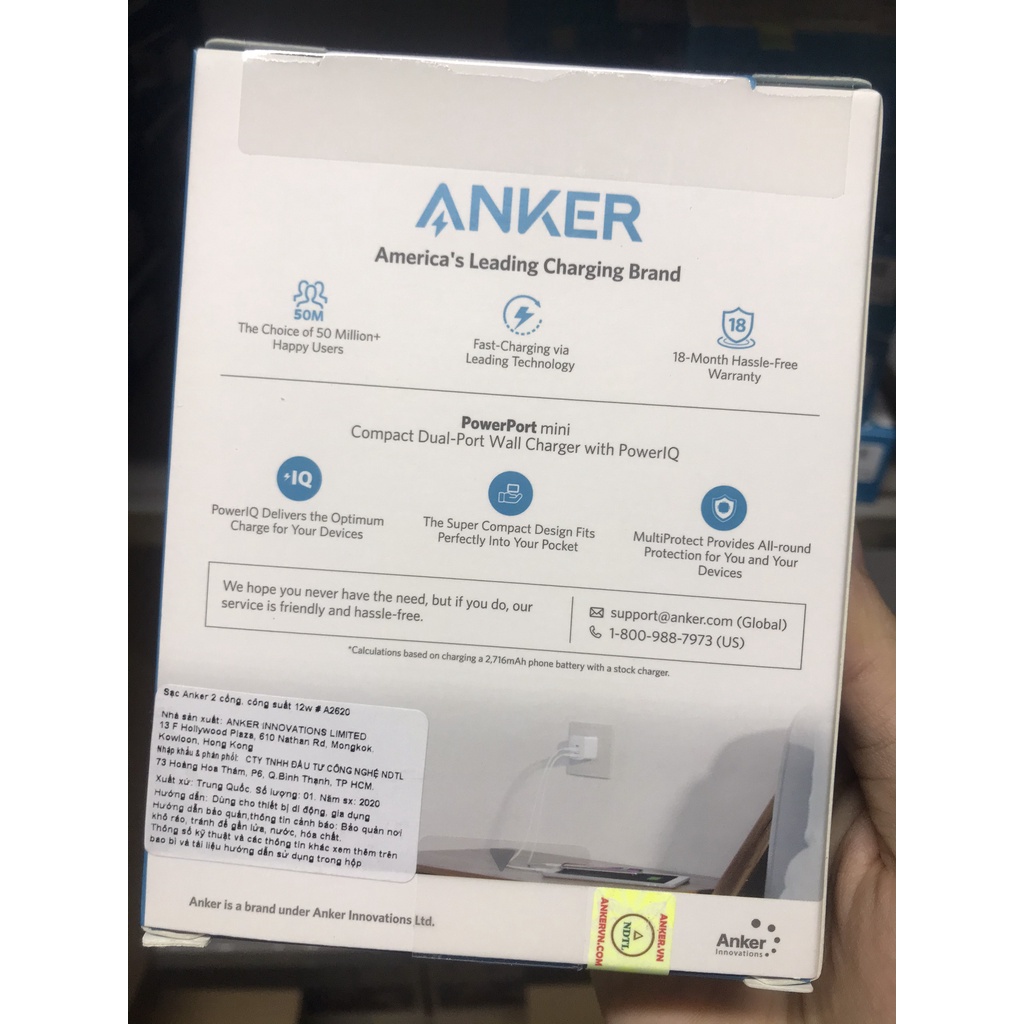 Cốc Sạc ANKER PowerPort Mini 2 cổng 12W Hàng chính hãng- A2620