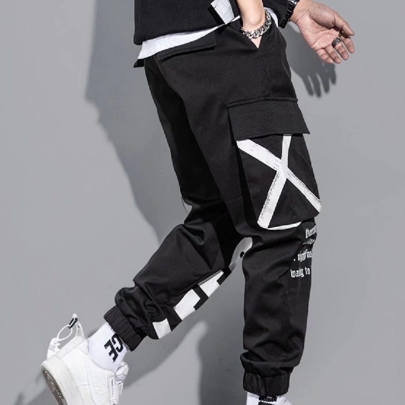 Quần ống rộng nhiều túi màu sắc phong cách đường phố Hong Kong chất lượng cao cho nam size S-5XL