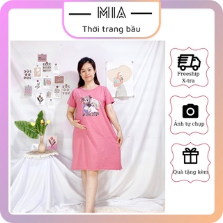 Váy suông bầu chất thun cotton, đầm thun dáng suông in hình trẻ trung