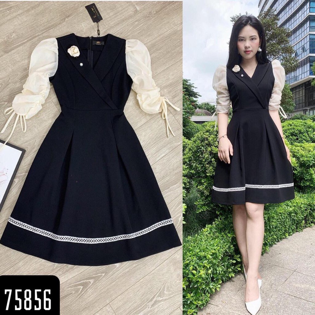 ĐẦM XÒE UMI DỰ TIỆC PHỐI VIỀN KÈM HOA DỄ THƯƠNG