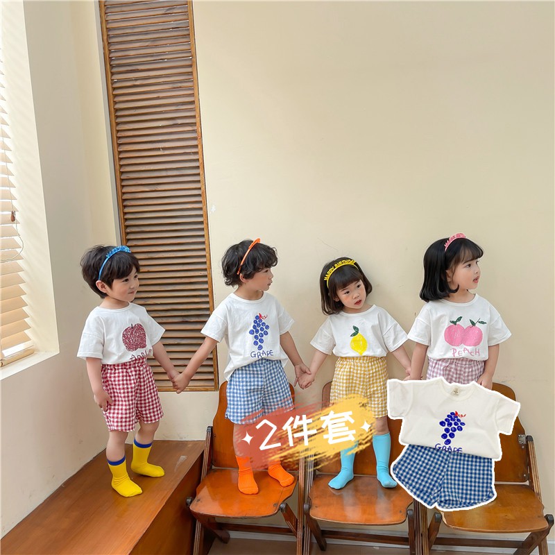 Set 2 Món Áo Thun Tay Ngắn & Quần Short In Hình Trái Cây Cho Bé Gái