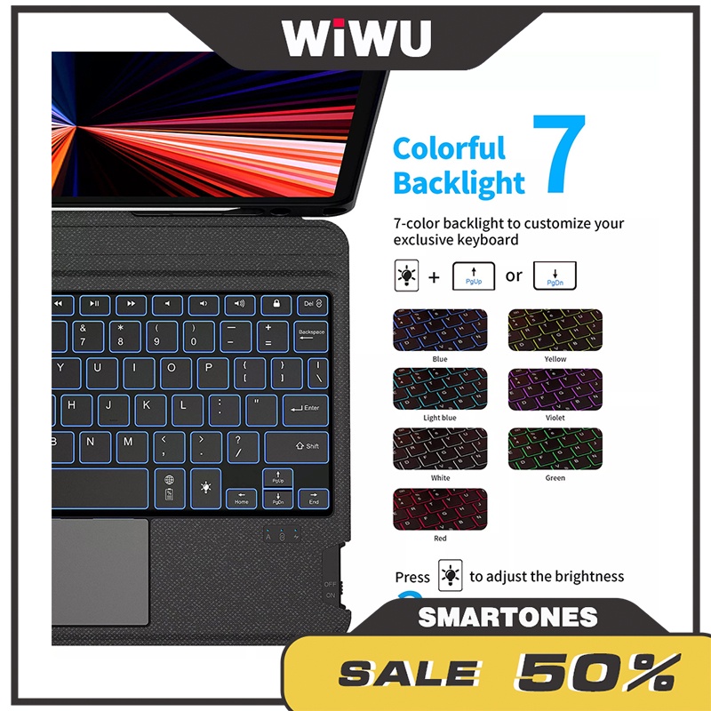 Bàn phím không dây Wiwu cho iPad Gen9 10.2 iPad Air 10.9 , iPad Pro 11&12.9   kèm trackpad và led phím 7 màu