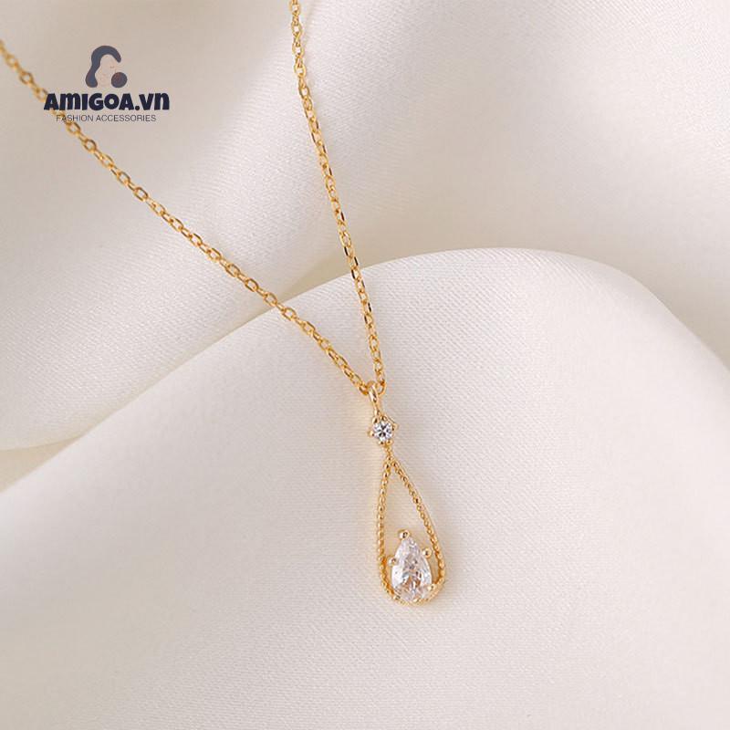 Vòng cổ Mặt Hình Giọt Nước Đính Đá Zircon Thiết Kế Đơn Giản Phong Cách Pháp Thời Trang Cho Nữ