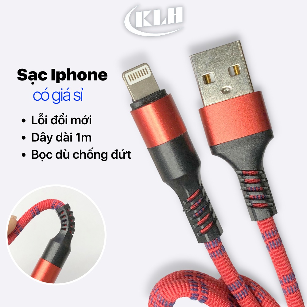 Dây nạp dùng cho iphone bọc dù KLH 02 cao cấp dài 1m, Cáp sạc nhanh ip6/7/8/x/11/12 sạt cho ipad và củ cốc xạc 2A