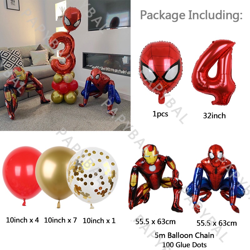 Set 18 Bong Bóng Hình Người Nhện 3D 32 Inch Trang Trí Tiệc Sinh Nhật Cho Bé