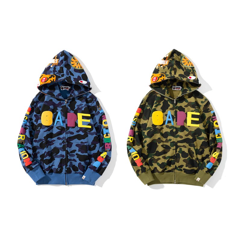 BAPE Áo Hoodie Có Nón Tay Dài In Hình Đầu Hổ Cá Tính