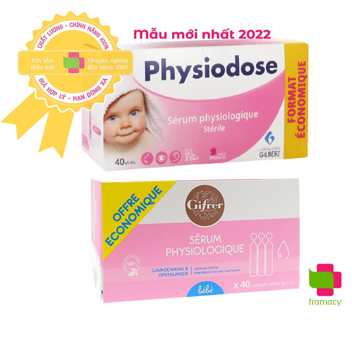 Nước muối sinh lý tép hồng Gifrer/Gilbert Physiodose, Pháp (40x5ml/ống) vệ sinh mũi, mắt hàng ngày cho bé và người lớn