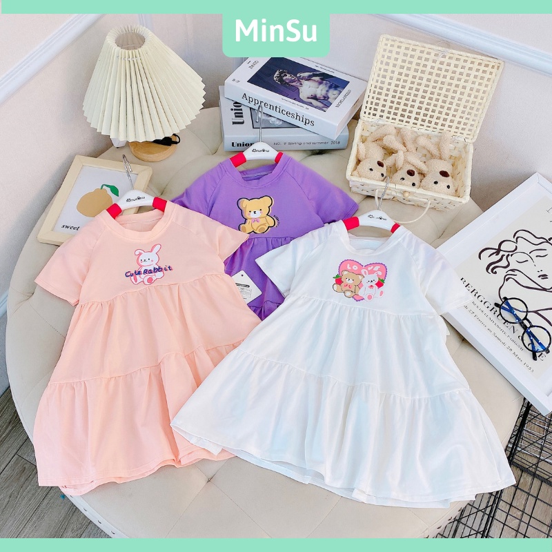 Váy diện hè cho bé gái cổ thêu, dáng xòe cực xinh chất liệu vải cotton mềm từ 10 -22kg
