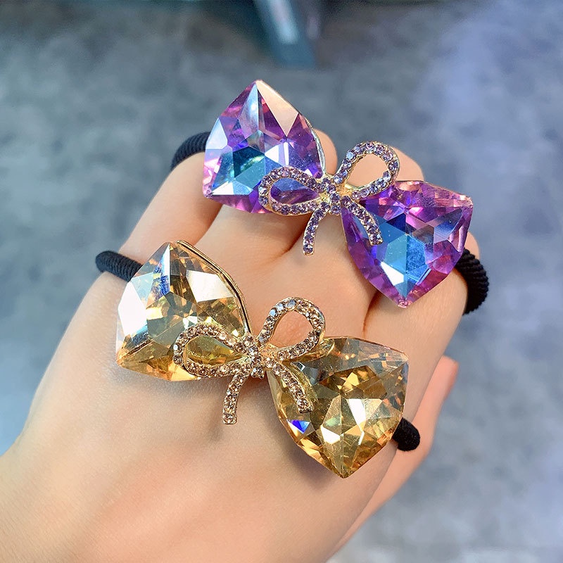 Dây Cột Tóc Cao Su Co Giãn Đính Đá Pha Lê Màu Đen Phong Cách Hàn Quốc 2022 Thời Trang Cho Nữ