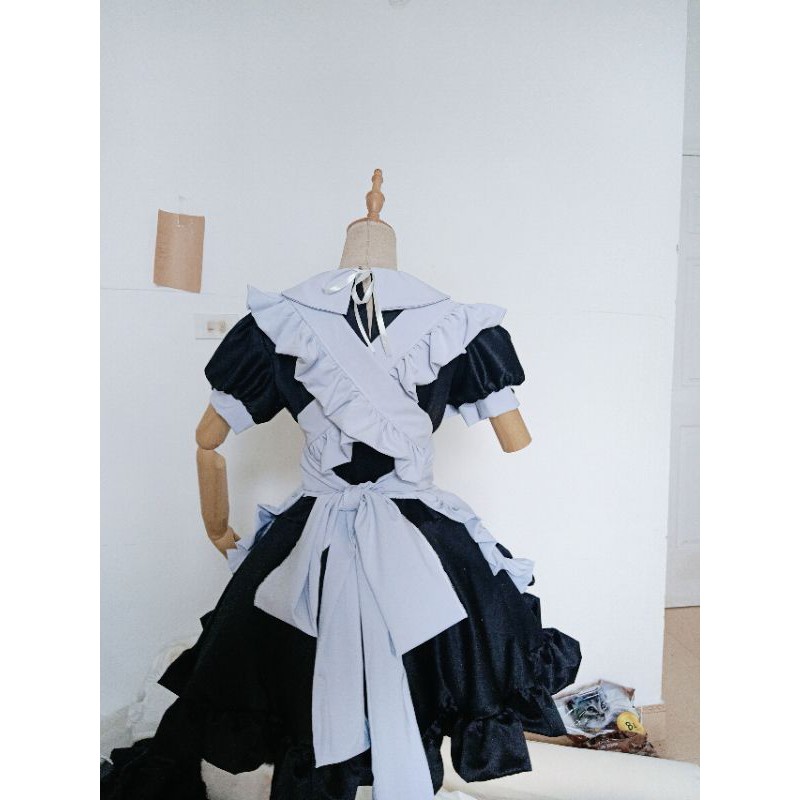 Trang phục váy hầu gái dáng ngắn bèo nơ đen