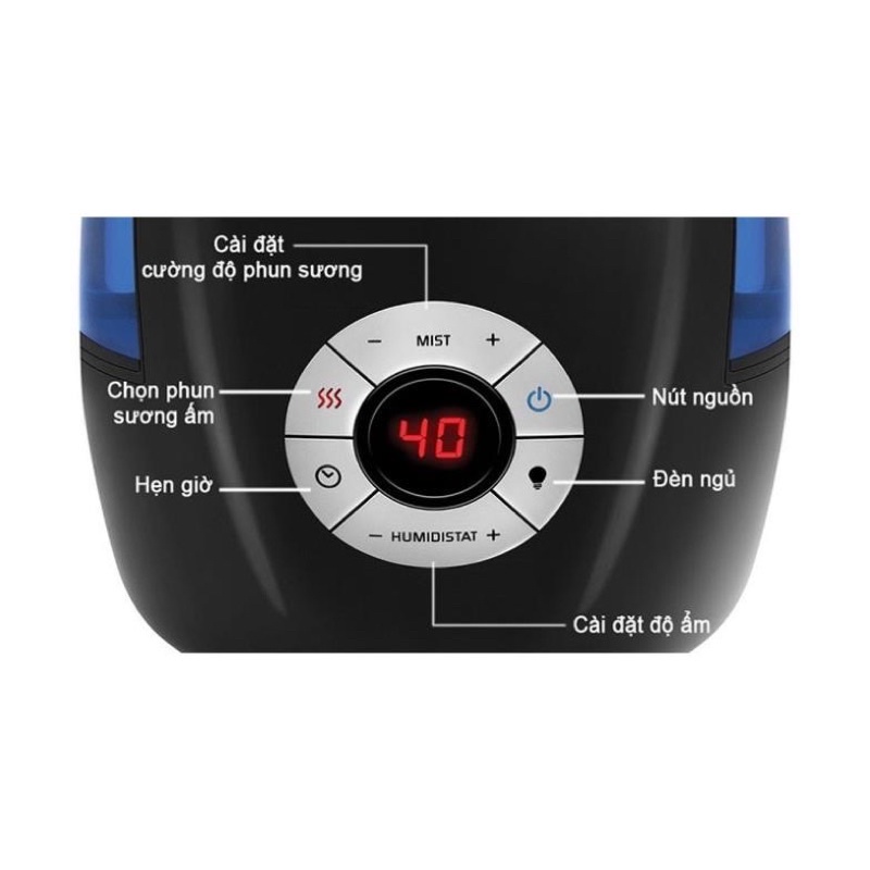 Máy xông tinh dầu, máy phun sương công nghệ siêu âm khử khuẩn TOTALCOMFORT DELUXE HOMEDICS UHE-WM68 cài đặt lựa chọn chế