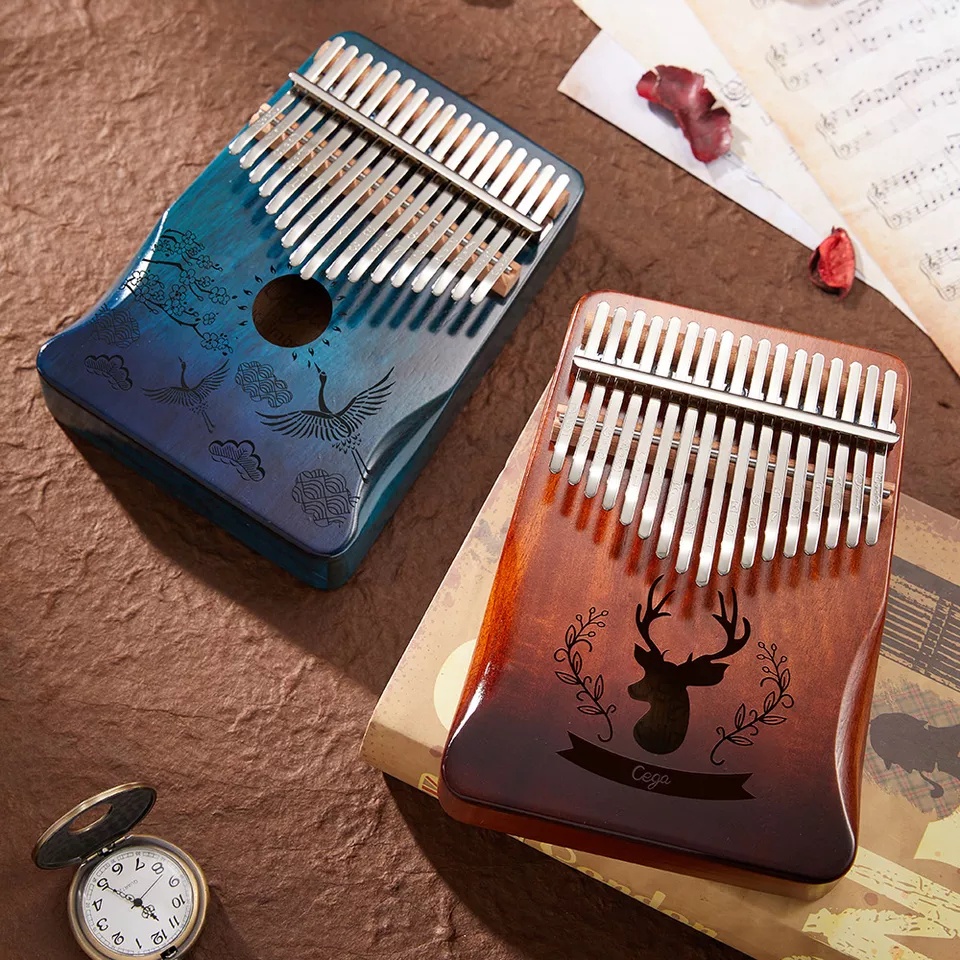 Đàn Kalimba Cega 17 Phím Gỗ Nguyên Tấm Mahogany Cao Cấp Kèm Full Phụ Kiện (GT, Bọc ngón tay, Búa, Túi nhung, khăn lau)