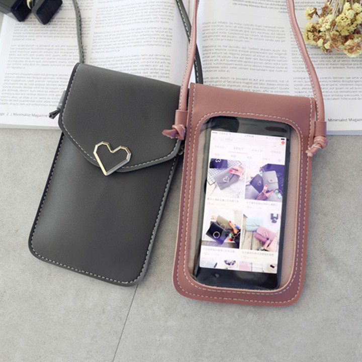 [2020] Túi Đựng Điện Thoại Đeo Chéo Hình Trái Tim Kết Hợp Màn Hình Cảm Ứng Trong Suốt Cực Đẹp T5020