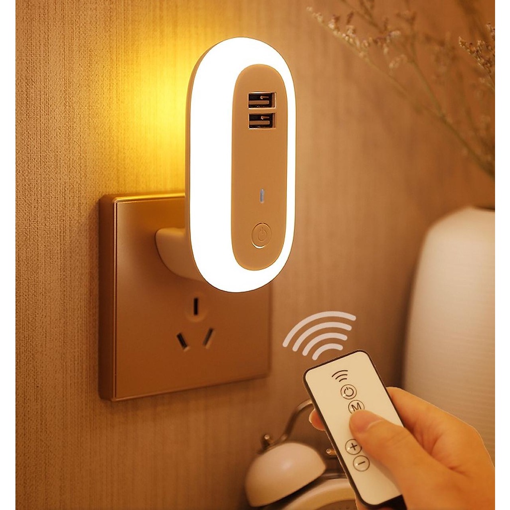Đèn ngủ thông minh điều khiển từ xa 10 cấp độ, 3 chế độ sáng, tích hợp cổng USB sạc nhanh