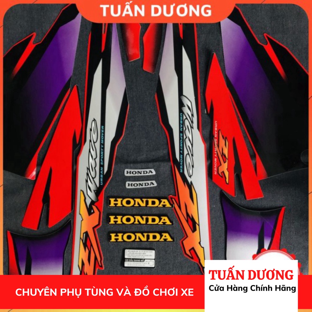Trọn Bộ Tem Rời Dán Xe Máy 3 Lớp Honda Wave ZX LOẠI ĐẸP - Tem Dán Wave ZX Màu Trắng Đen Và Đỏ Đen