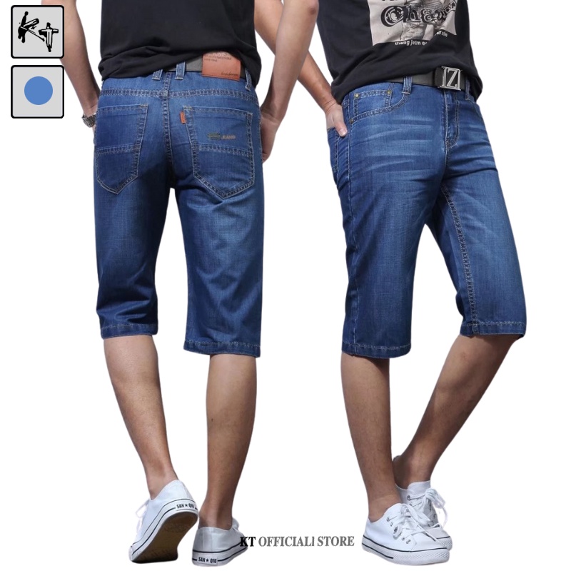 Quần Short Denim Xanh Dương Bạc Màu Dáng Ôm Size Lớn Thời Trang Nam 28-38 Phiên Bản Hàn Quốc-KT2006