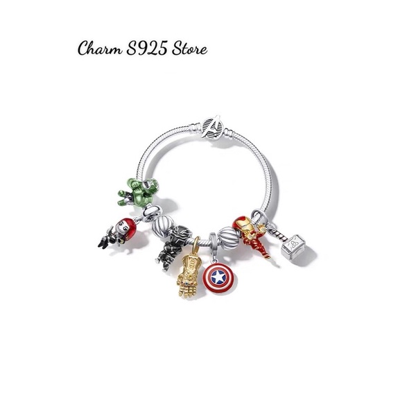 COMBO BỘ VÒNG TAY PAN ALE MIX 9 HẠT CHARM MARVEL BẠC S925 THUẦN KHIẾT HÀNG CAO CẤP
