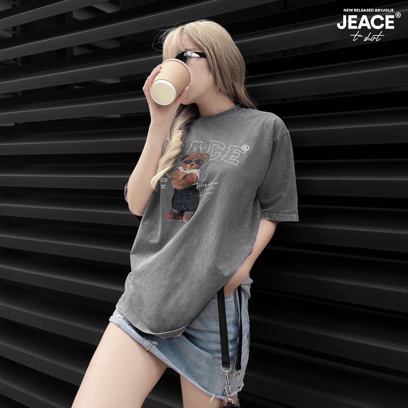 Áo phông wash cotton Jeace bear form suông unisex nam nữ