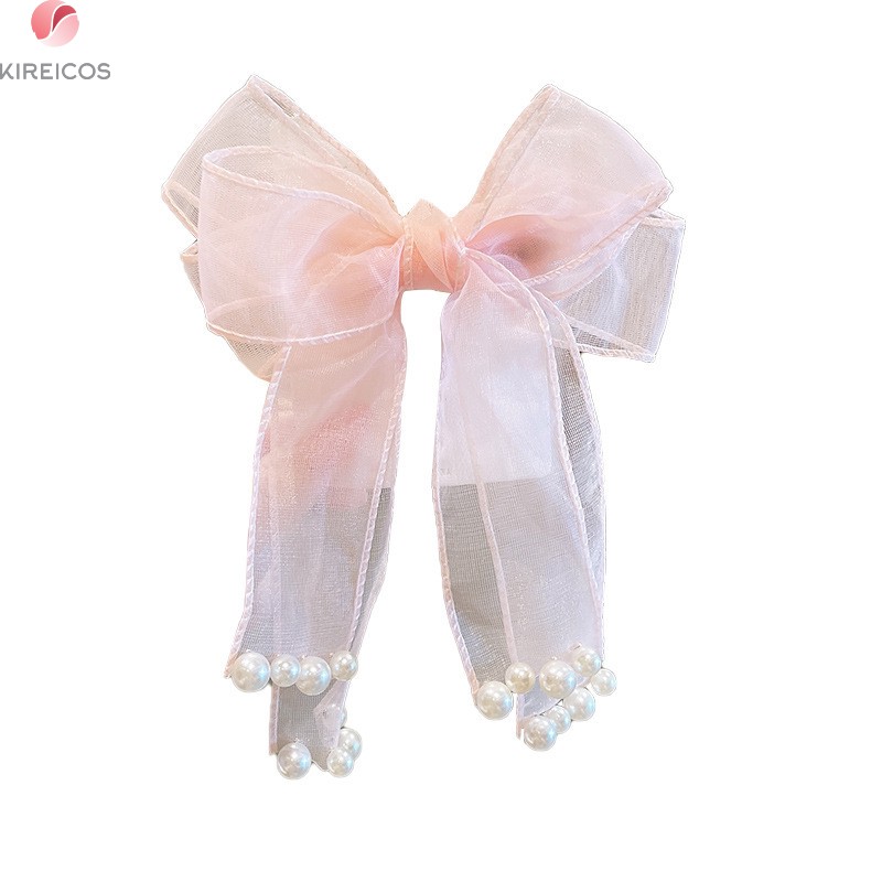 Kẹp Tóc Nơ Voan Tiên Nữ Đính Châu Tua Rua Xinh Xắn Lãng Mạn