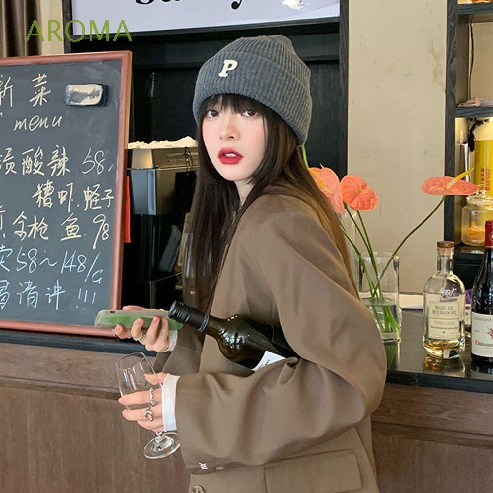 Mũ beanie dệt kim in chữ P phong cách cổ điển thời trang Hàn Quốc cho nữ