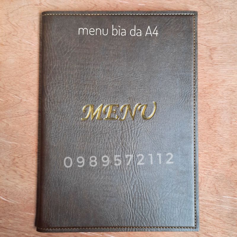 Menu bìa da A4. Ruột 20 lá.