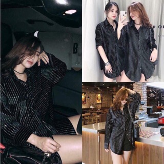 váy sơ mi kẻ ánh nhũ qc