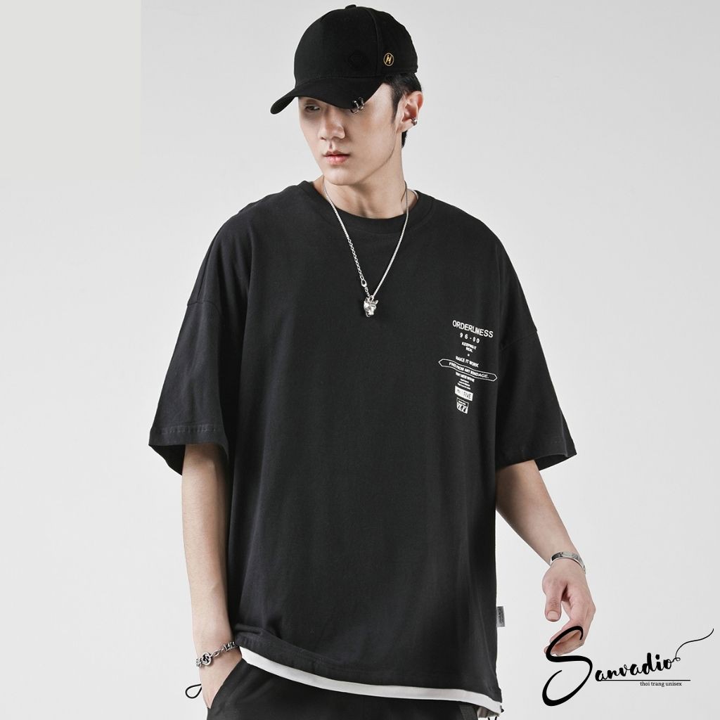 Áo thun SANVADIO unisex tay lỡ phông form rộng oversize 2 màu trắng và đen cotton dáng xuông