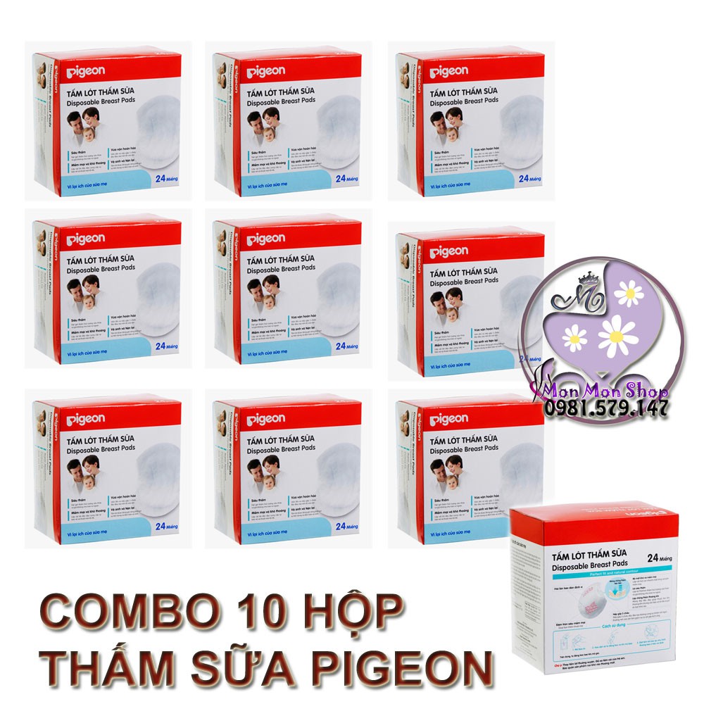 Combo sỉ 10 hộp lót thấm sữa Pigeon (hộp 24 miếng)