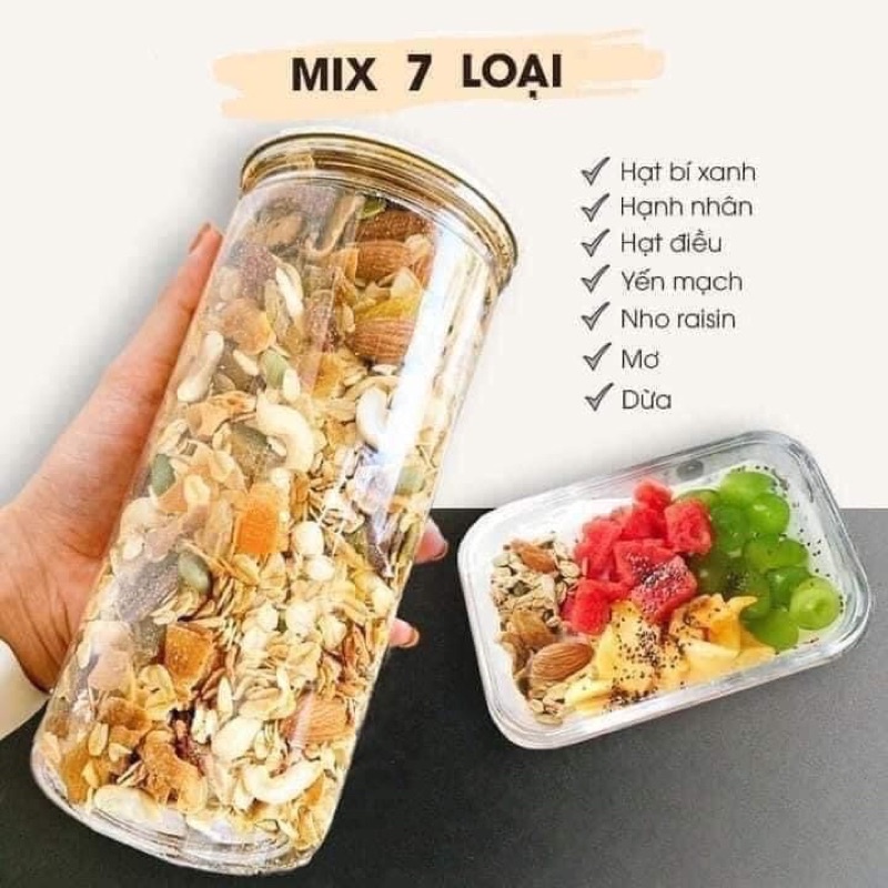Granola 70% Siêu Hạt & Quả Khô 500gr, Ngũ Cốc Giảm Cân Mix 7 Vị Yến Mạch, Hạnh Nhân, Hạt Điều, Bí, Nho,...
