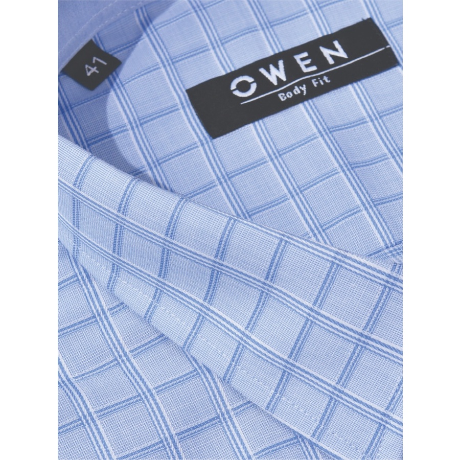 Áo Sơ Mi Nam Ngắn Tay Owen BA22540NT Sơ Mi Cộc Tay Công Sở Cao Cấp Màu Xanh Kẻ Caro Vải Sợi Tre Dáng Body Fit Tà Bằng | BigBuy360 - bigbuy360.vn
