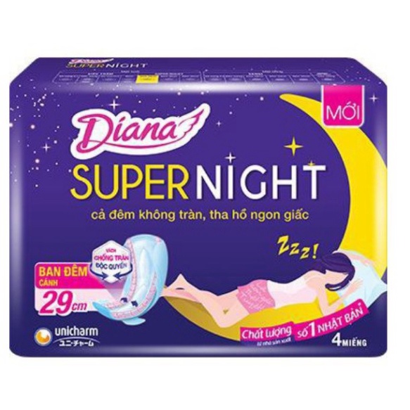 Băng vệ sinh Diana siêu thấm Supernight 29cm x 4 miếng/gói
