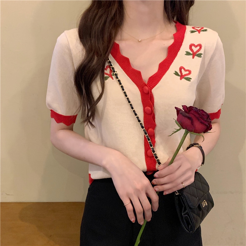 SUXI Áo Dệt Kim Thêu Hình Trái Tim Xinh Xắn Cho Nữ