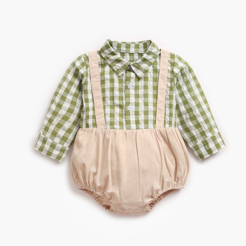 Bộ Áo Liền Quần Bằng Cotton Trơn In Hoa Màu Xanh Lá Thời Trang Xuân Hè Cho Bé Gái Sơ Sinh 0716