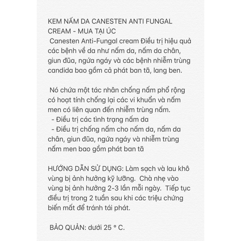 KEM NẤM DA CANESTEN ANTI FUNGAL CREAM - MUA TẠI ÚC