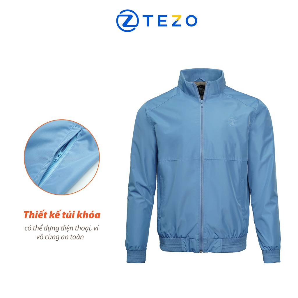 Áo gió nam cổ 5 phân lót lụa, in gáy Tezo chống thấm nước 22AG5T002