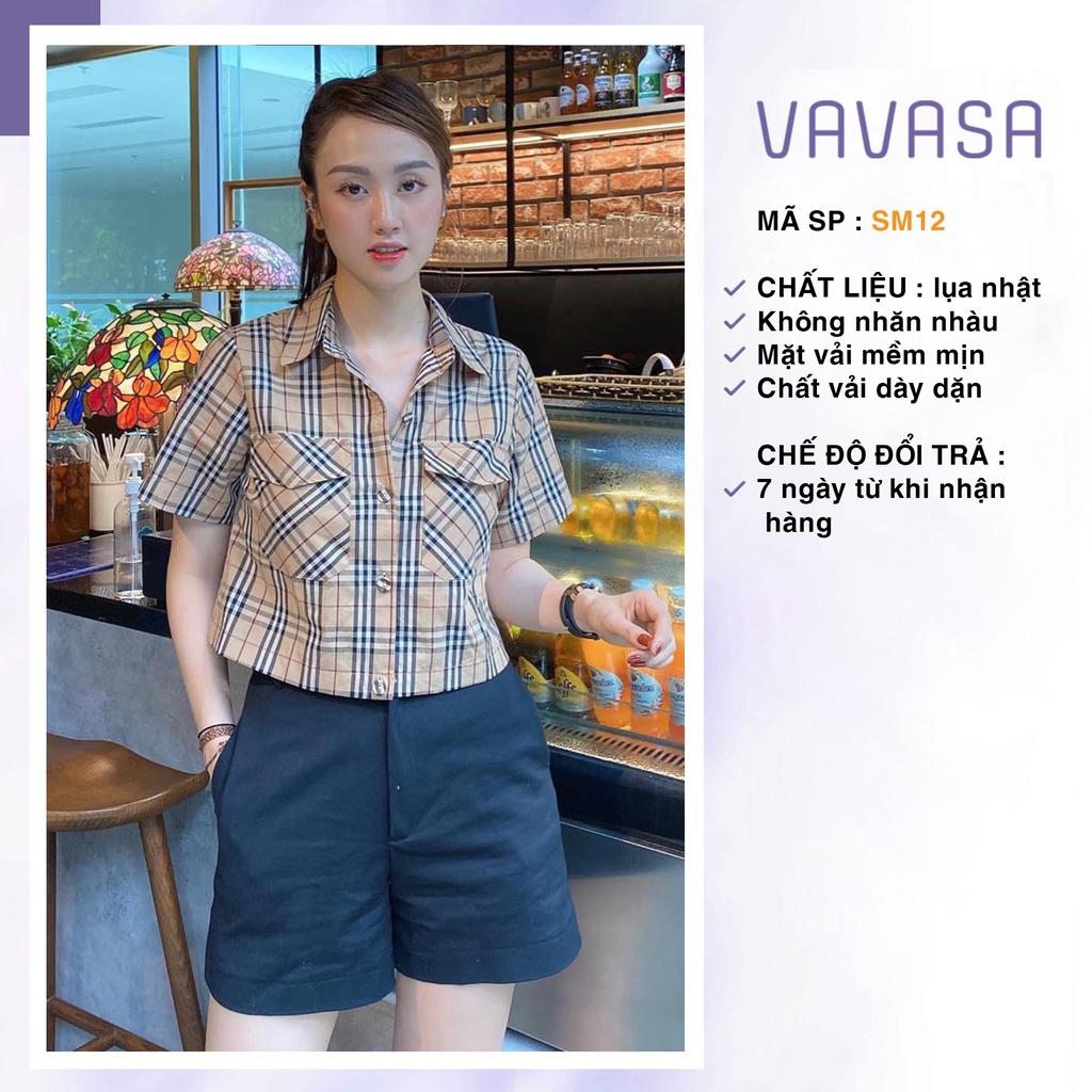 áo sơ mi nữ form rộng kiểu công sở tay ngắn đẹp kẻ sọc VAVASA SM12