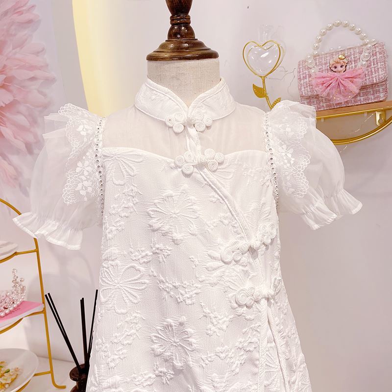 Đầm Sườn Xám Tay Ngắn Màu Trơn Phong Cách Trung Hoa Thời Trang Mùa Hè 2022 Dành Cho Bé Gái