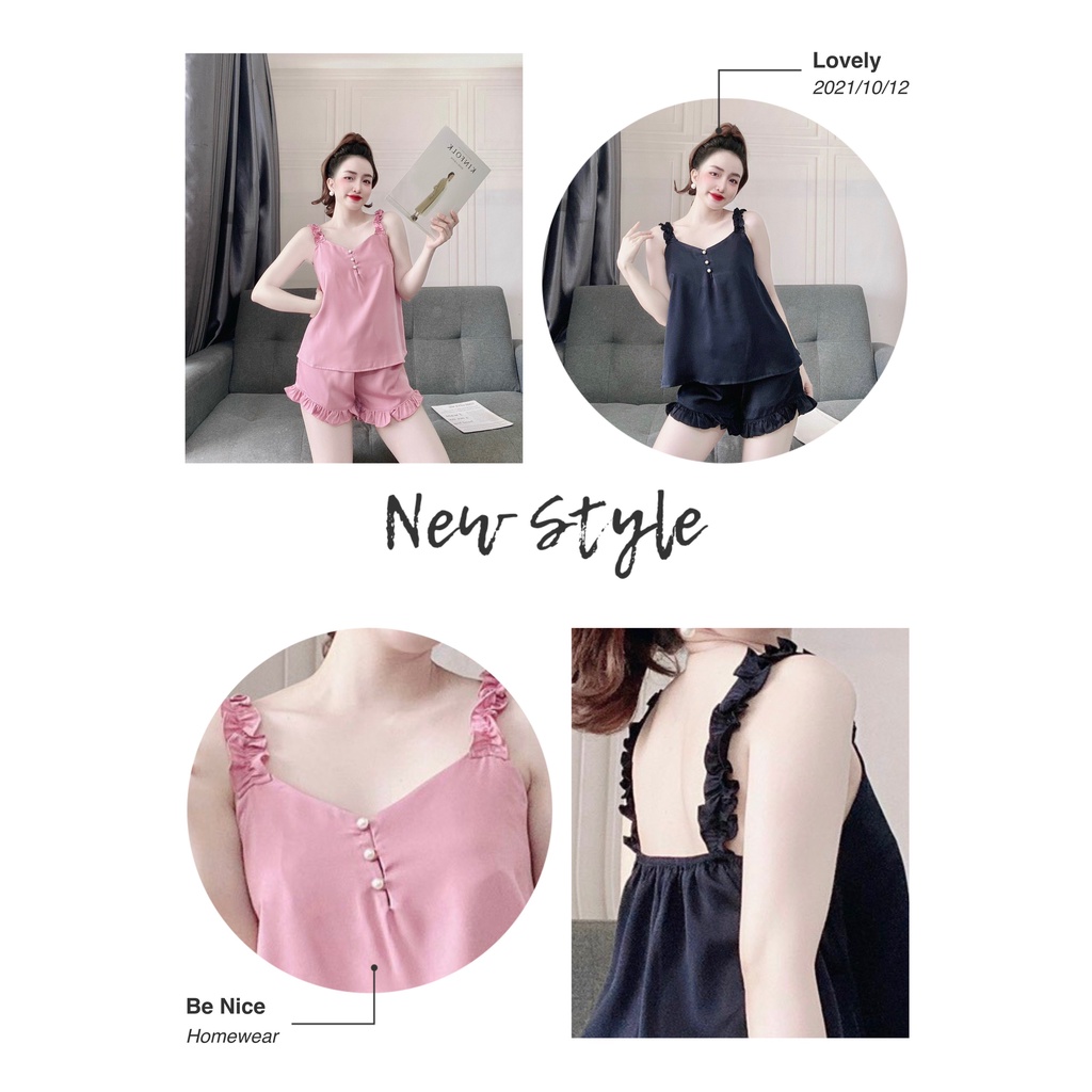 Set dây mặc nhà nữ phối nút xinh xắn