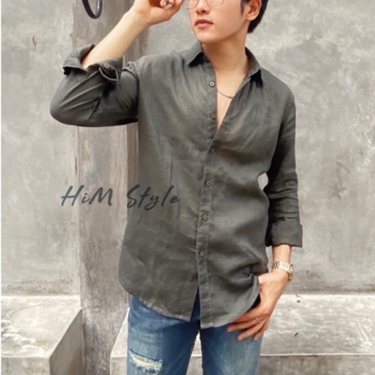 Áo Sơ Mi Nam Tay Dài Trơn Linen Tưng