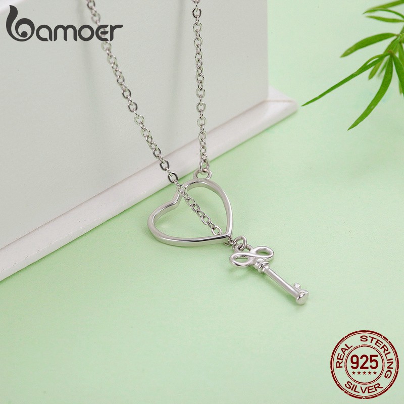 Dây chuyền Bamoer bằng bạc 925 mặt hình chìa khóa và trái tim thời trang xinh xắn
