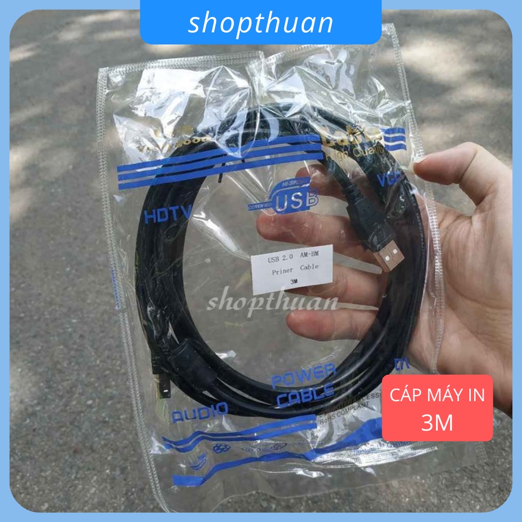 Cáp máy in dài 3 mét - USB Type-A  USB Type-B - Dùng kết nối mấy in với máy tính laptop, PC